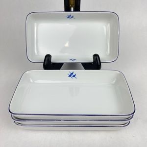 RARE Vintage JAL Japan Airlines Noritake Rectangular Snack Plates Cranes Set/4